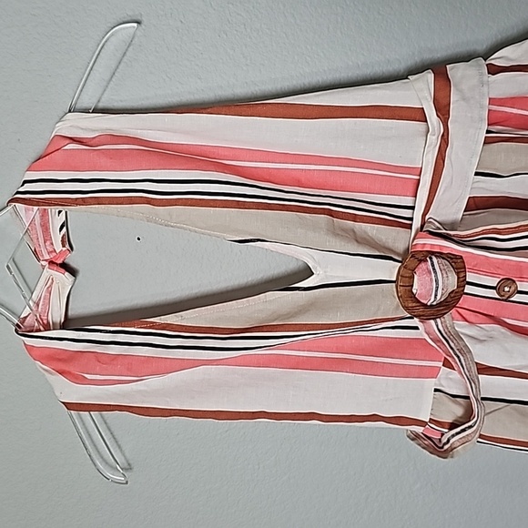 ASOS NWT Festival Summer linen blend neutral striped halter dress size 14 - Picture 2 of 8